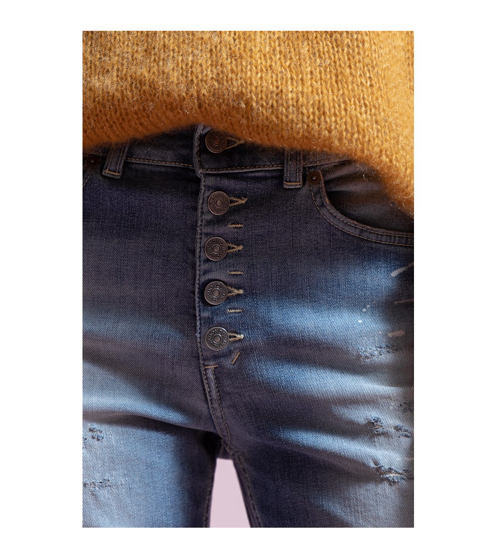 Jeans flare effetto délavé con etichetta in denim blu scuro